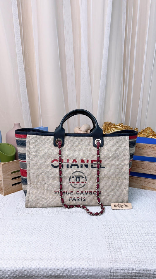 Chanel Striped Canvas Medium Deauville Tote