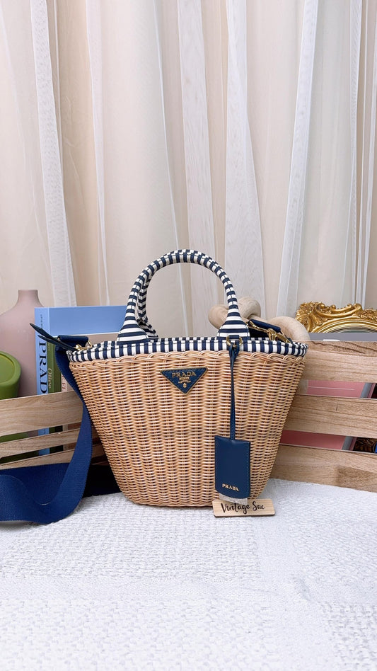 Prada Wicker Midolino Striped Basket