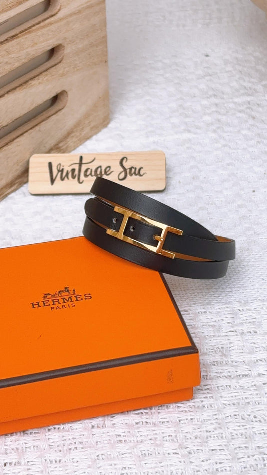 Hermes Noir Hapi 3 Tour Bracelet