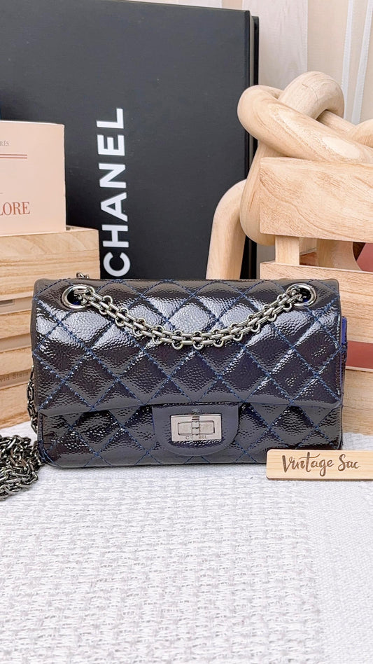 Chanel Dark Blue Patent Caviar Mini 2.55 Flap Bag (DSHW)