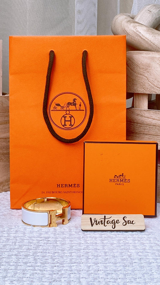 Hermes White Enamel Clic Clac H Wide Bracelet GHW