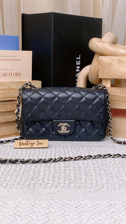 Chanel Black Caviar Mini Rectangular Flap (SHW)
