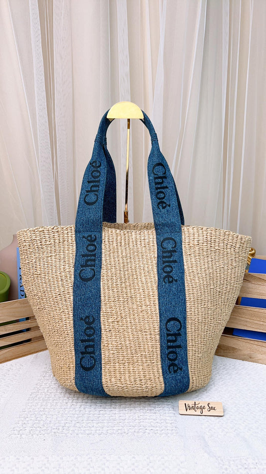 Chloe Large Denim-trimmed Woody Tote