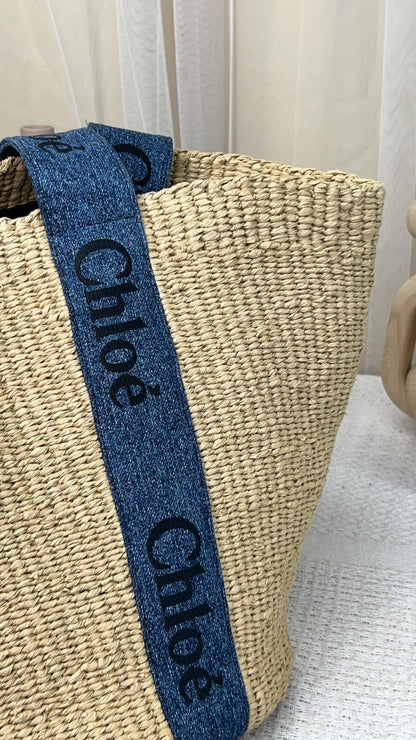 Chloe Large Denim-trimmed Woody Tote