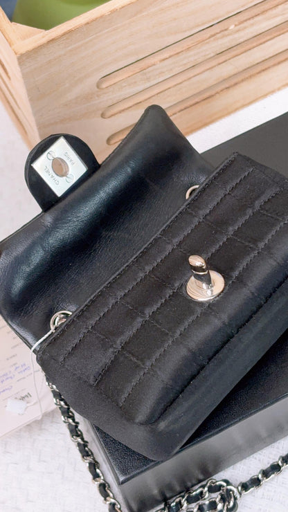 Chanel Black Satin Mini Lipstick Chocolate Bar Flap (SHW)