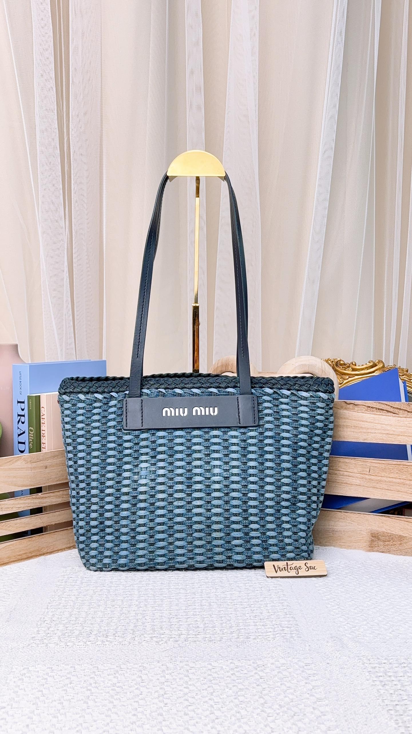 Miu Miu Denim Woven Tote Bag