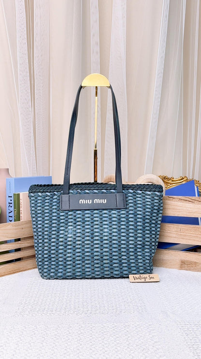 Miu Miu Denim Woven Tote Bag