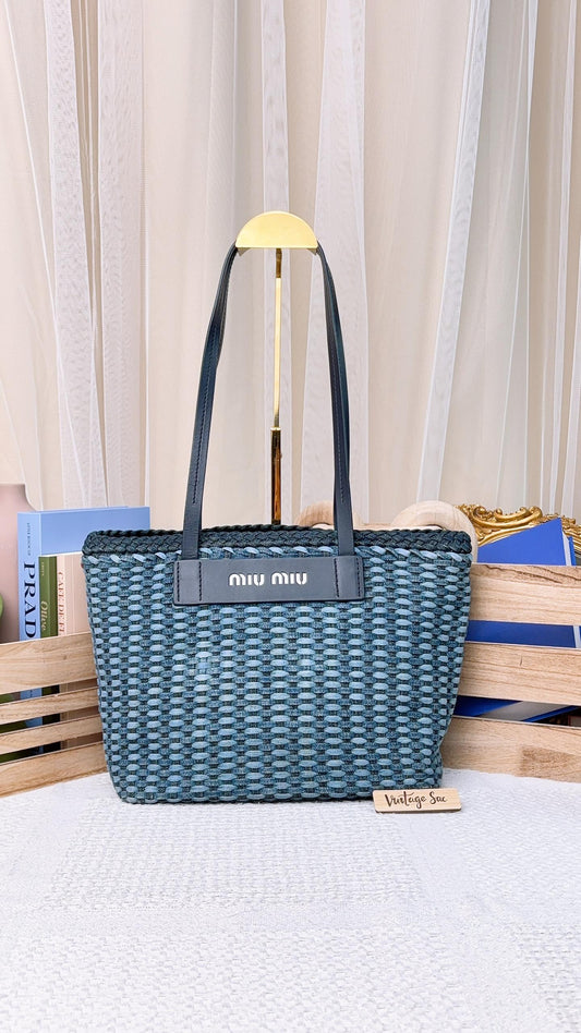 Miu Miu Denim Woven Tote Bag