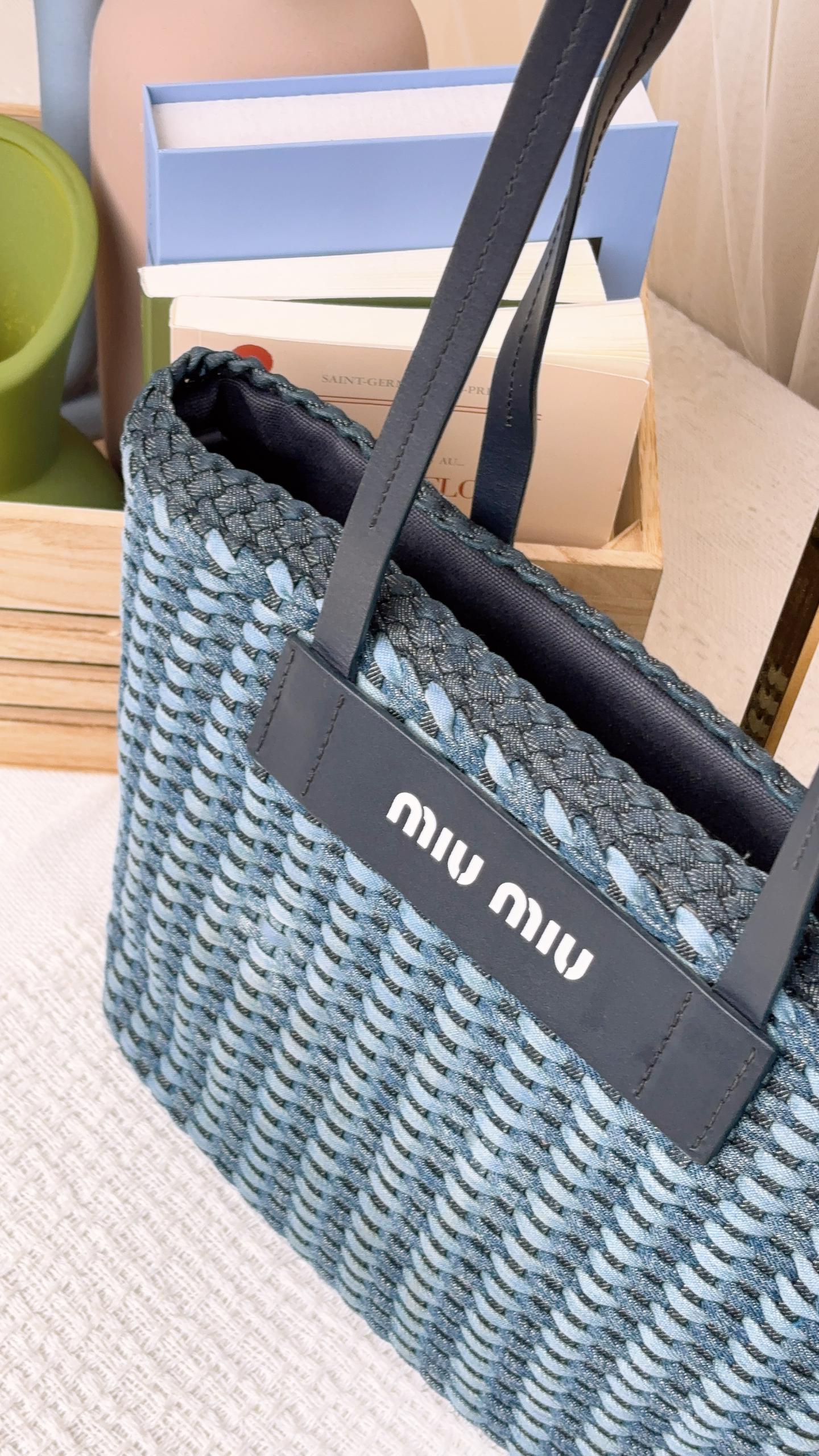 Miu Miu Denim Woven Tote Bag