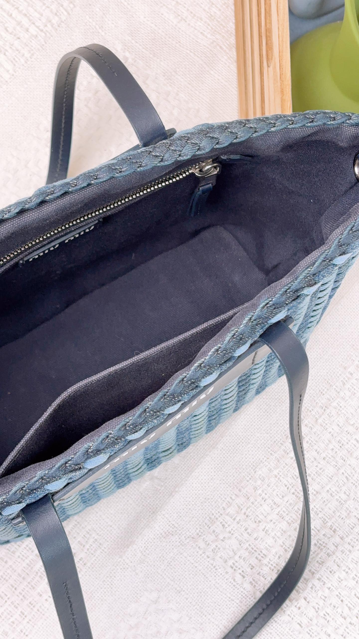 Miu Miu Denim Woven Tote Bag