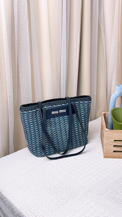 Miu Miu Denim Woven Tote Bag