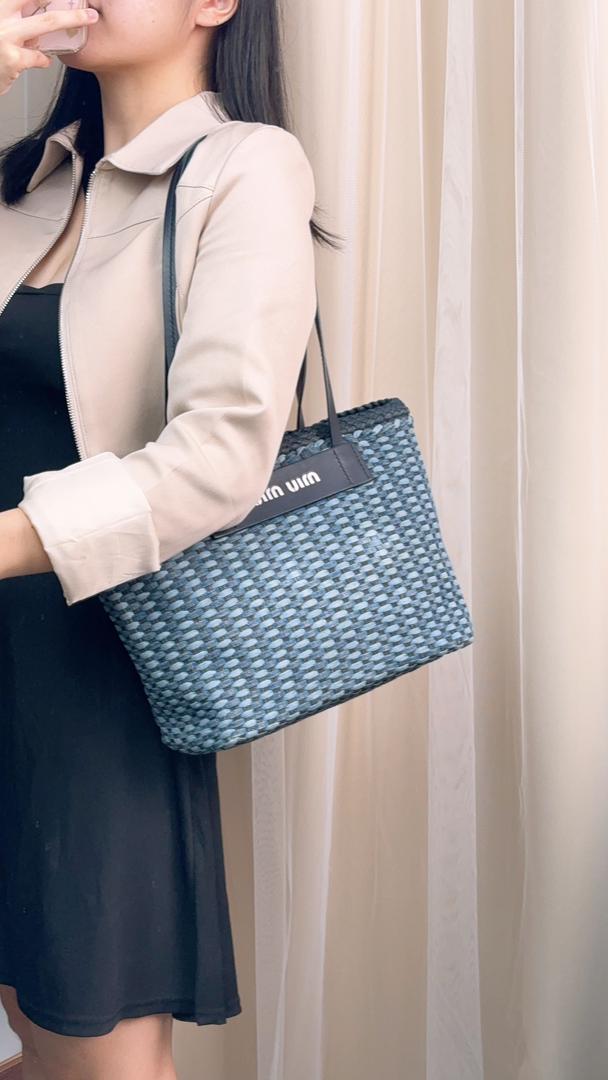 Miu Miu Denim Woven Tote Bag