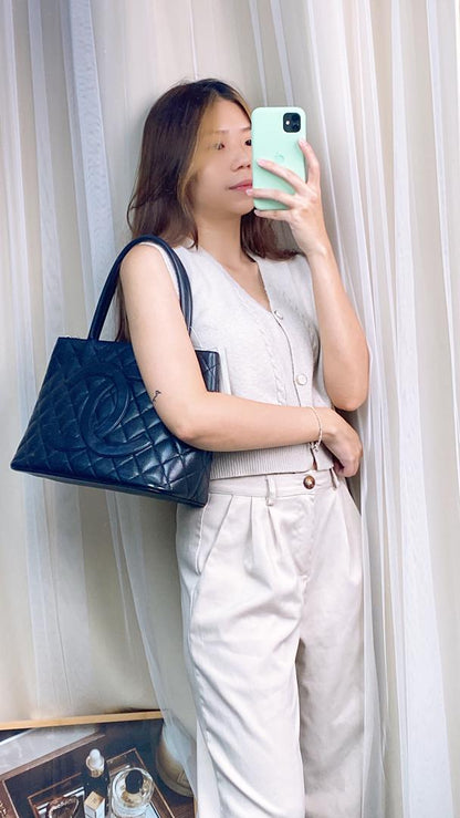 Chanel Black Caviar Medallion Tote