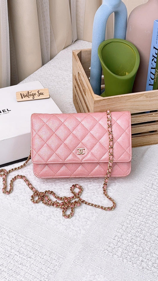 Chanel Pink Iridescent Caviar Classic WOC (LGHW)