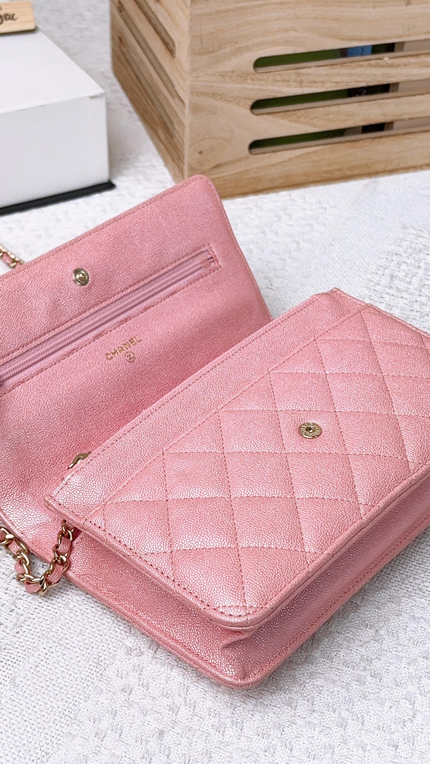 Chanel Pink Iridescent Caviar Classic WOC (LGHW)