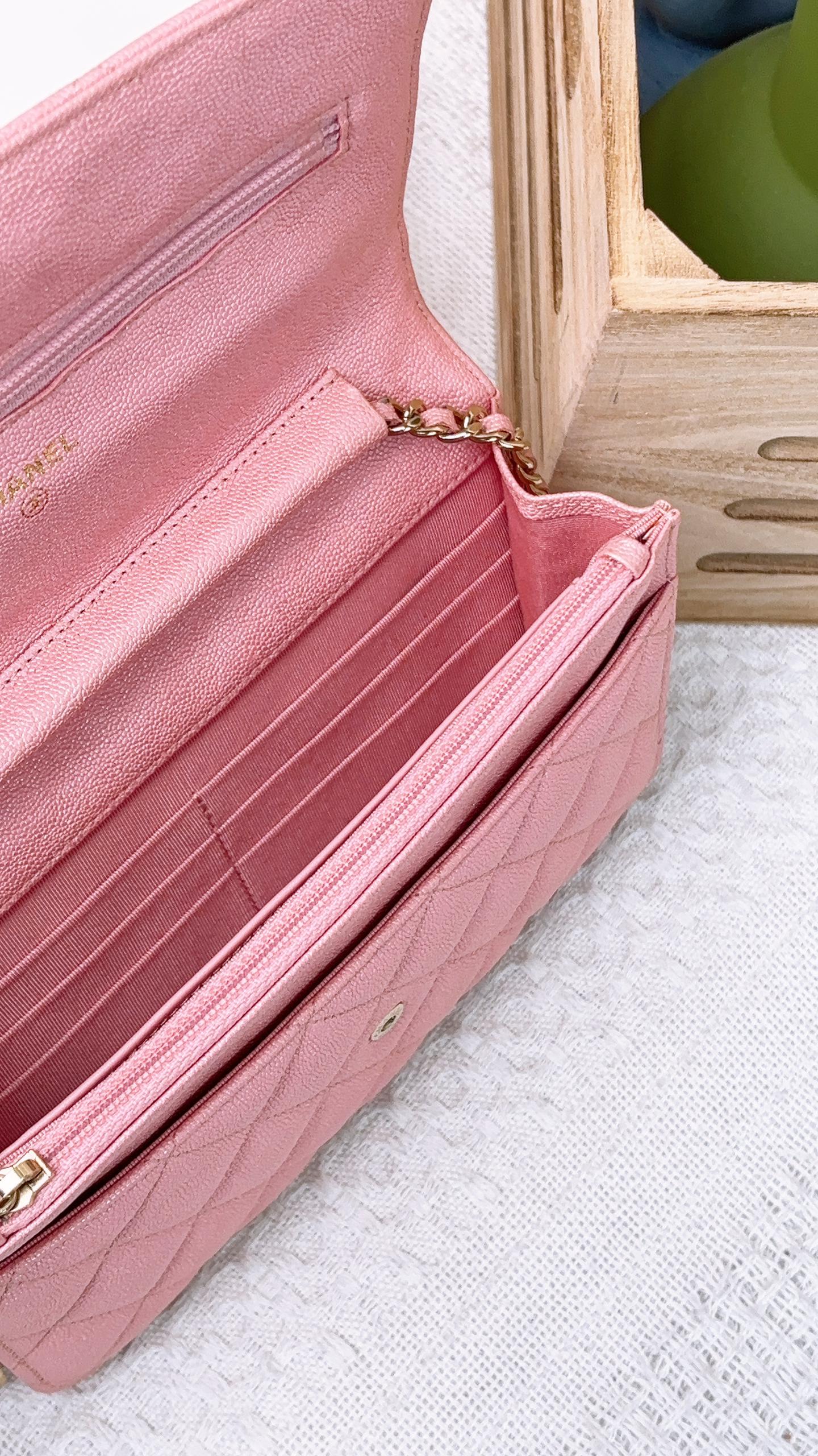 Chanel Pink Iridescent Caviar Classic WOC (LGHW)
