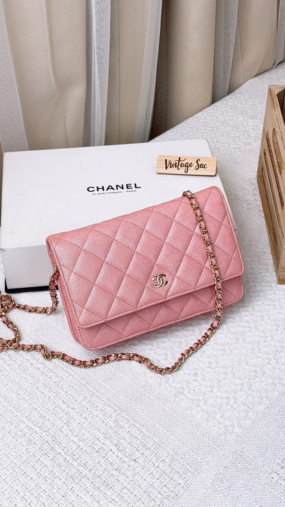 Chanel Pink Iridescent Caviar Classic WOC (LGHW)