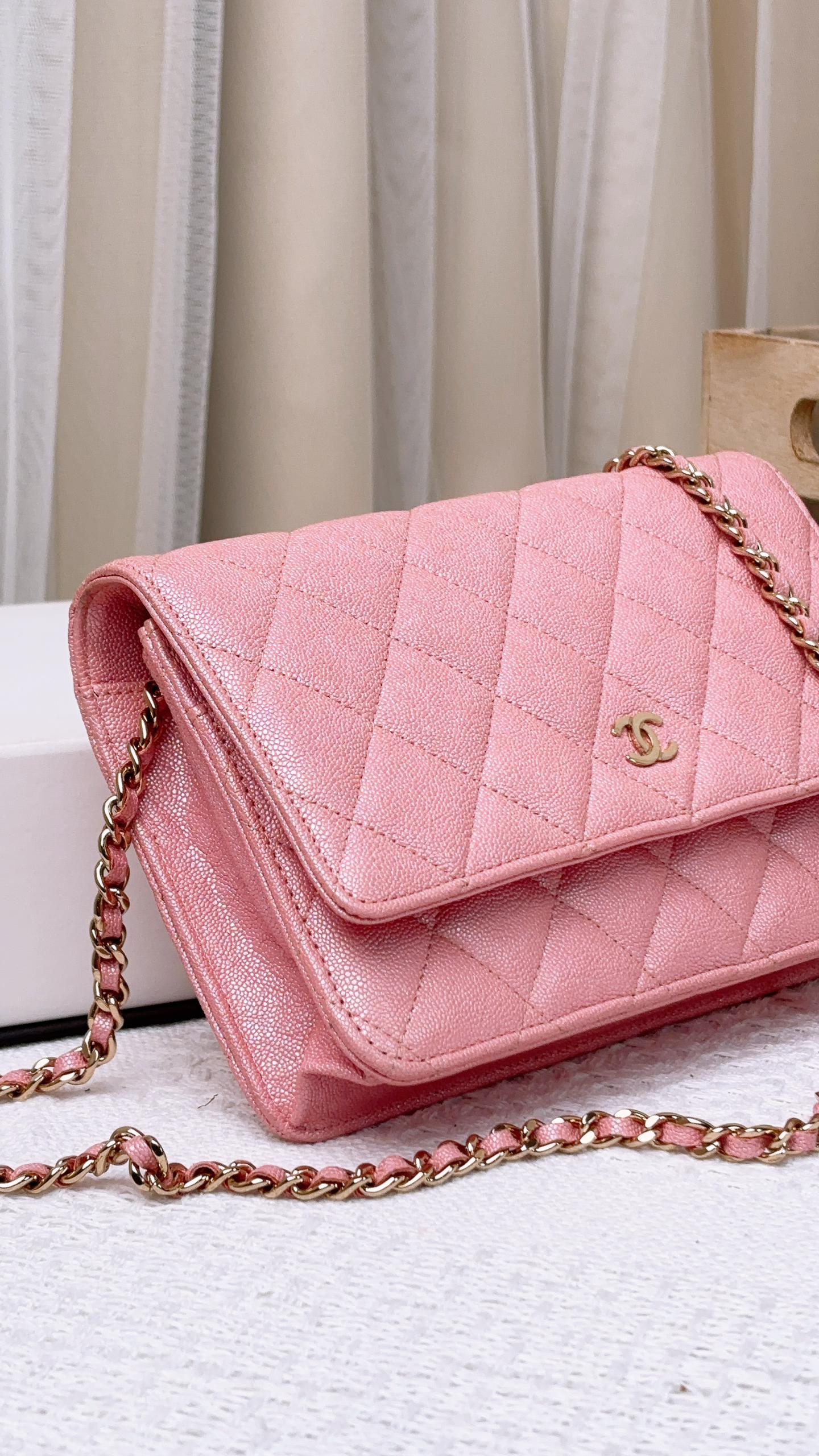 Chanel Pink Iridescent Caviar Classic WOC (LGHW)