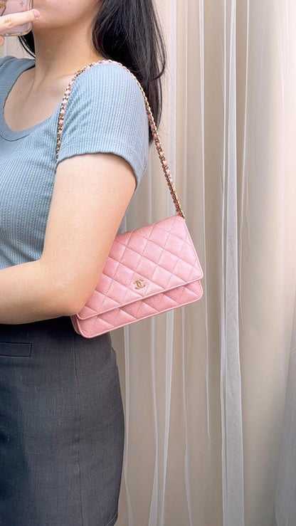 Chanel Pink Iridescent Caviar Classic WOC (LGHW)