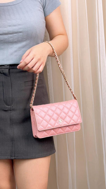 Chanel Pink Iridescent Caviar Classic WOC (LGHW)