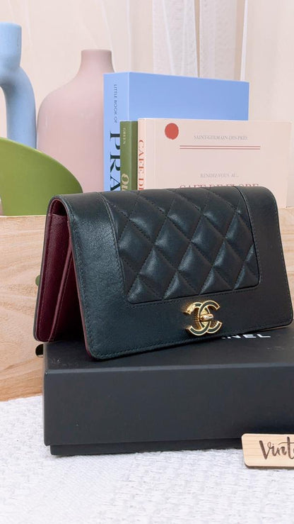 Chanel Black Sheepskin Mademoiselle Bifold Wallet