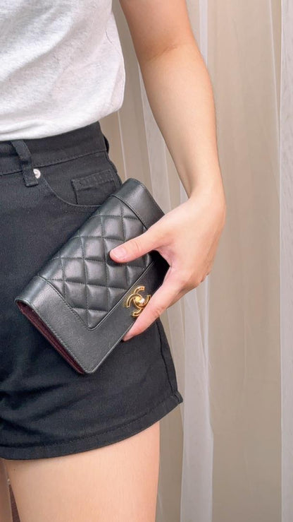 Chanel Black Sheepskin Mademoiselle Bifold Wallet