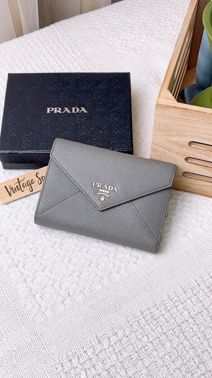 Prada Grey Saffiano Trifold Wallet
