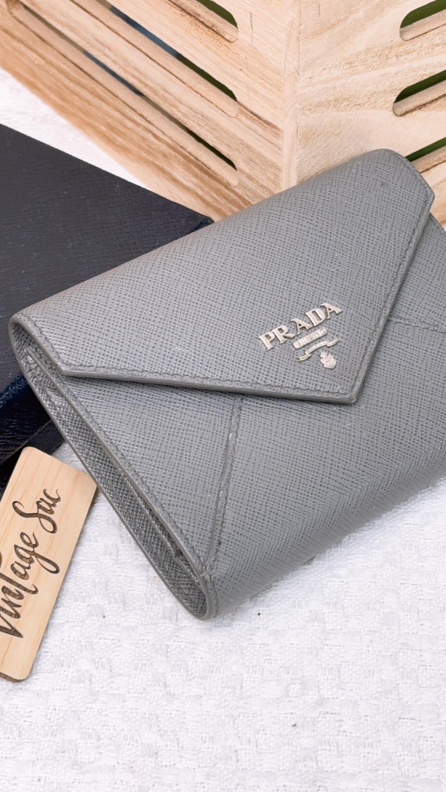 Prada Grey Saffiano Trifold Wallet