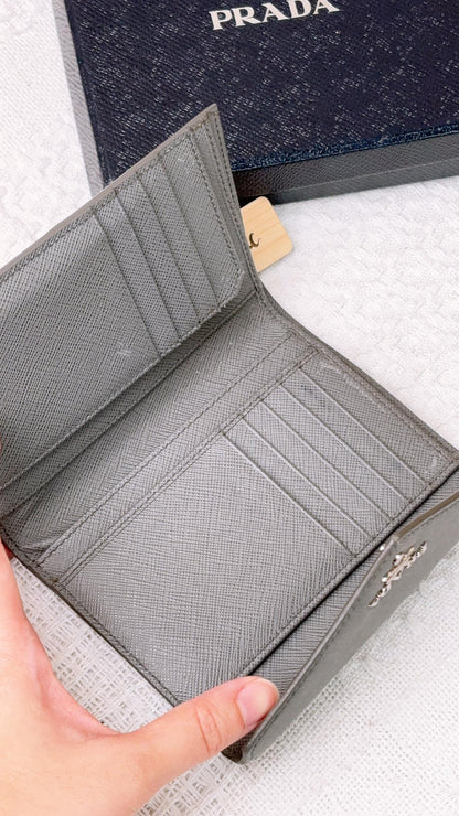 Prada Grey Saffiano Trifold Wallet