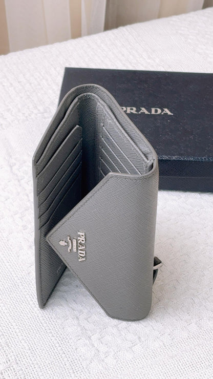 Prada Grey Saffiano Trifold Wallet