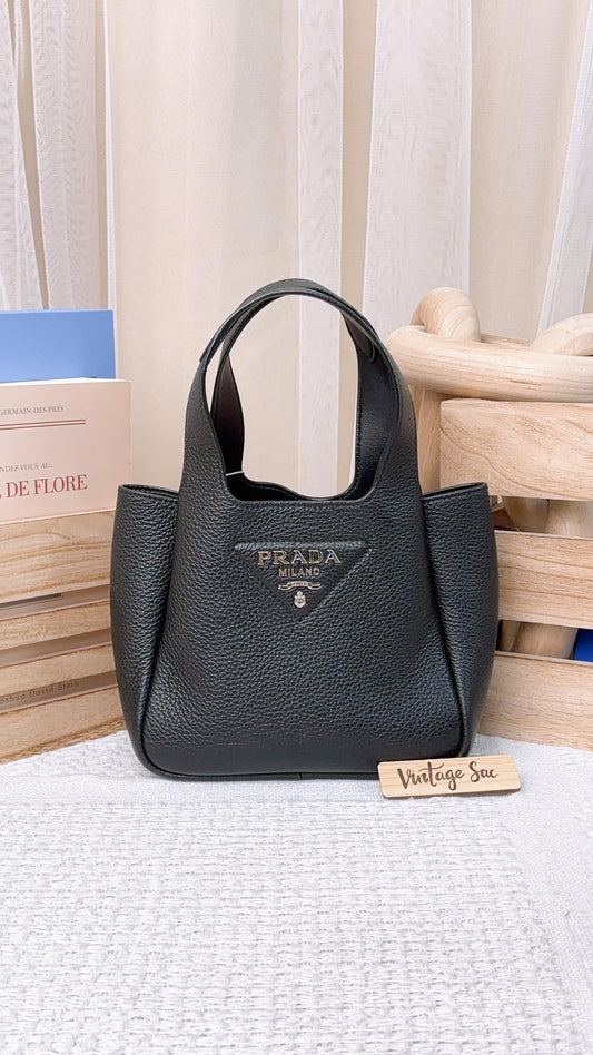 Prada Black Grained Calfskin Mini Leather Tote