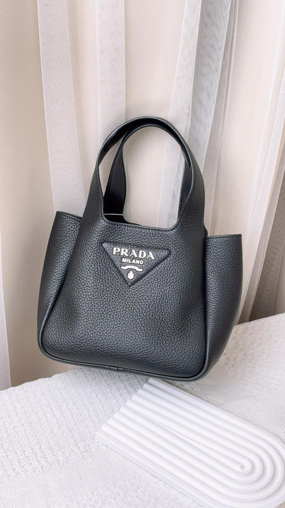 Prada Black Grained Calfskin Mini Leather Tote