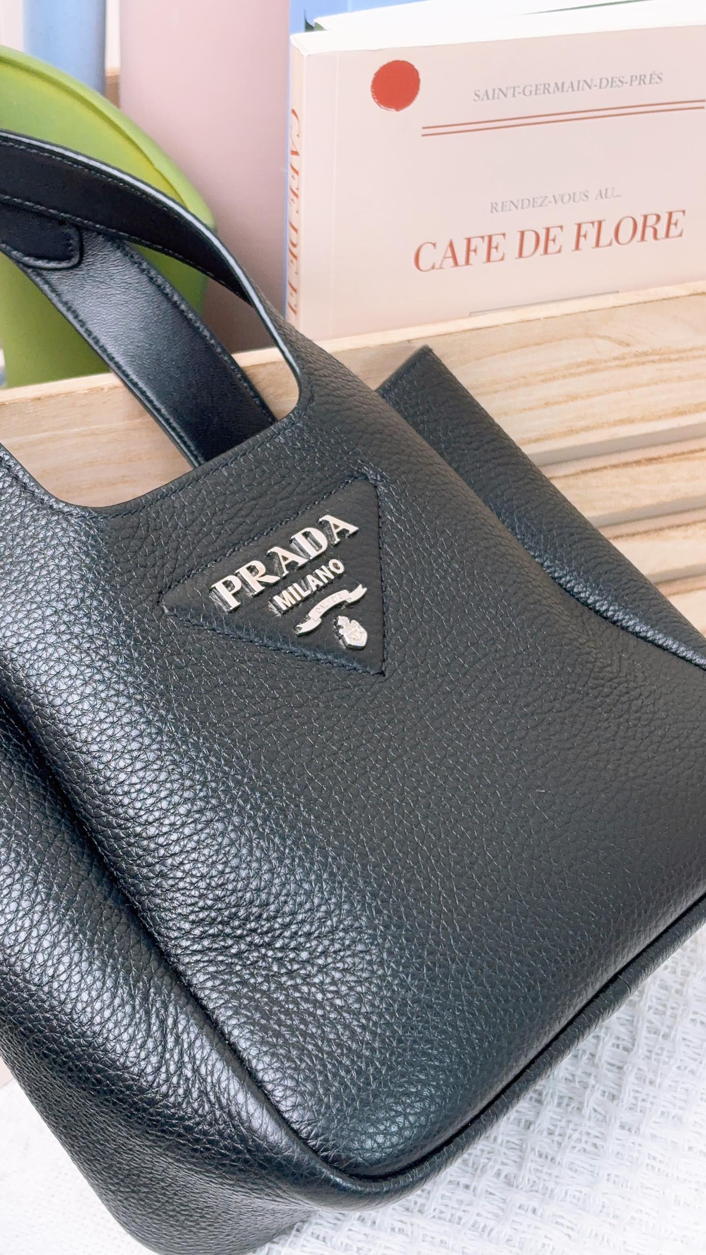 Prada Black Grained Calfskin Mini Leather Tote