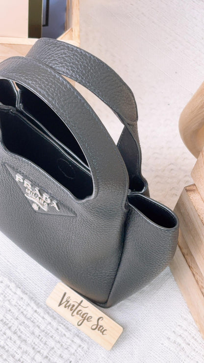 Prada Black Grained Calfskin Mini Leather Tote