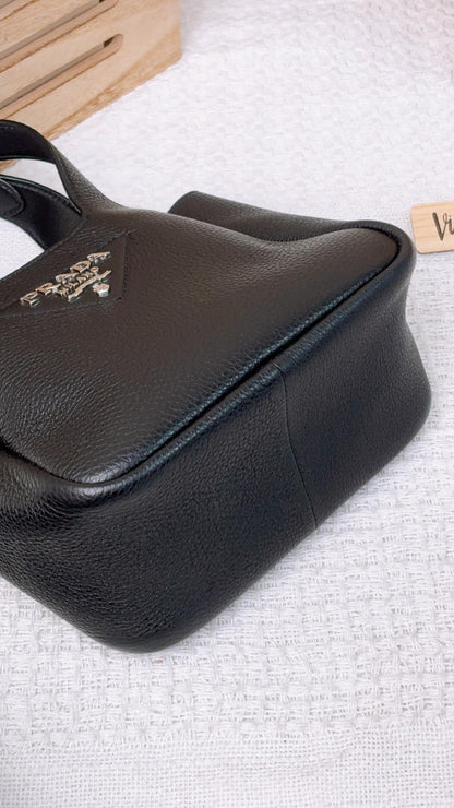 Prada Black Grained Calfskin Mini Leather Tote