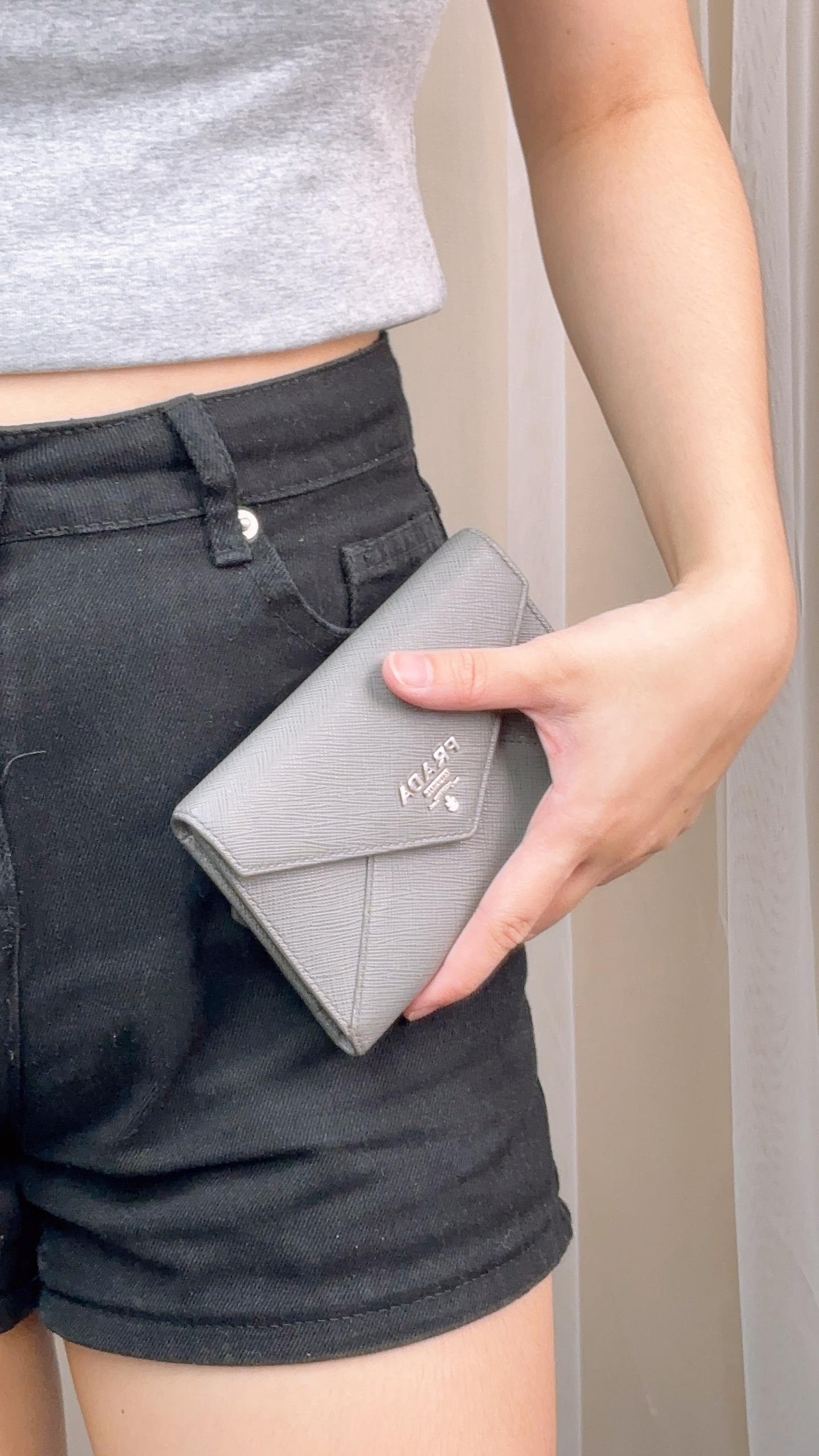 Prada Grey Saffiano Trifold Wallet