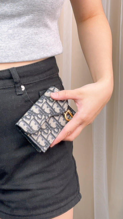 Dior Navy Oblique Saddle Bloom Card Holder