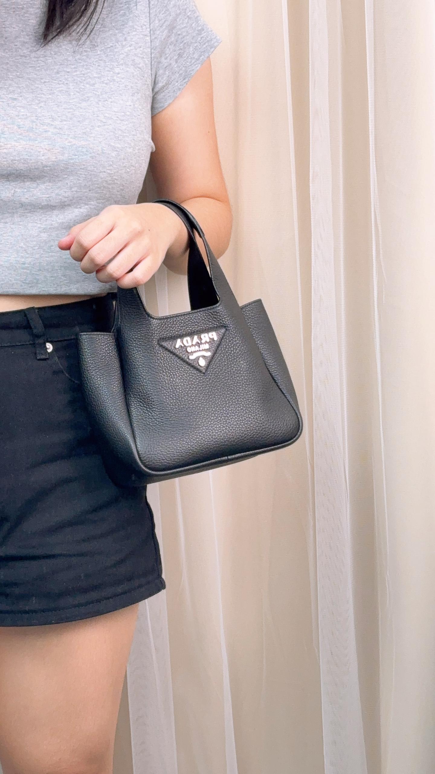 Prada Black Grained Calfskin Mini Leather Tote