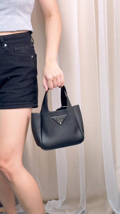 Prada Black Grained Calfskin Mini Leather Tote