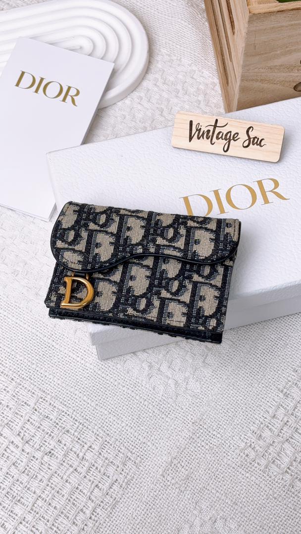 Dior Navy Oblique Saddle Bloom Card Holder