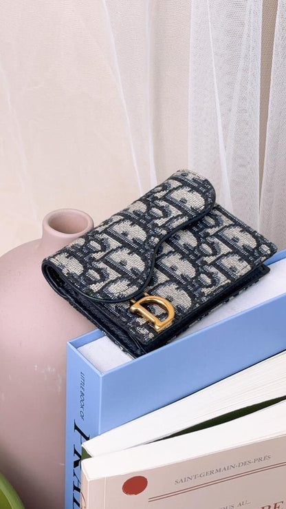 Dior Navy Oblique Saddle Bloom Card Holder