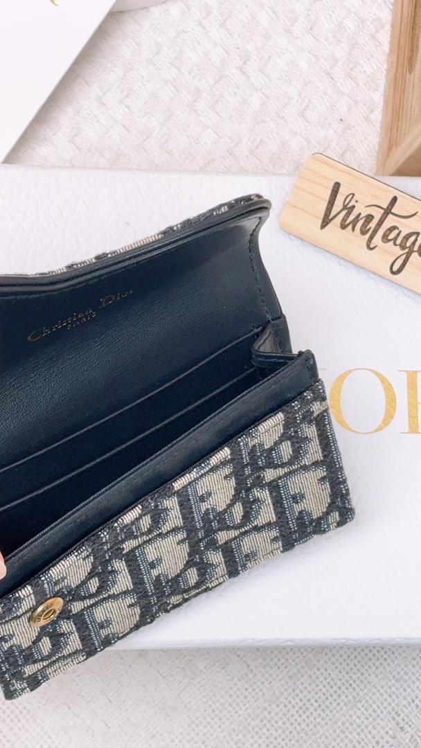 Dior Navy Oblique Saddle Bloom Card Holder