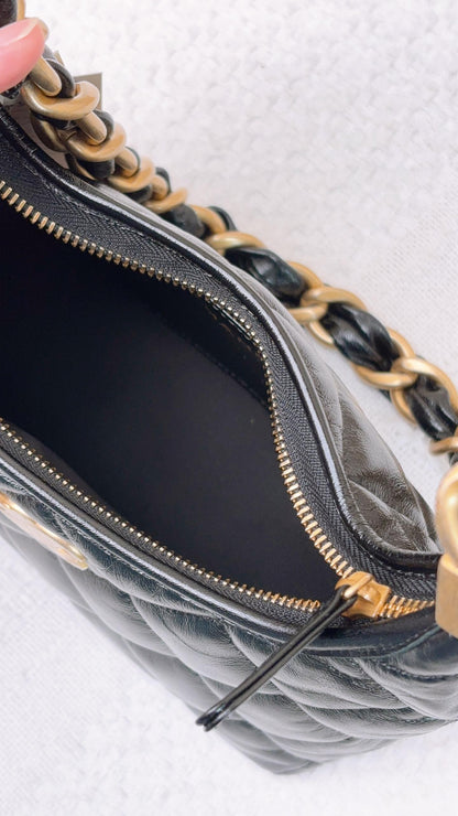 Chanel Black Shiny Lambskin 24A Small Hobo