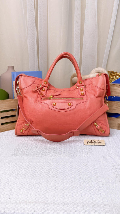 Balenciaga Salmon Pink Giant 12 Motorcycle City Bag (GHW)