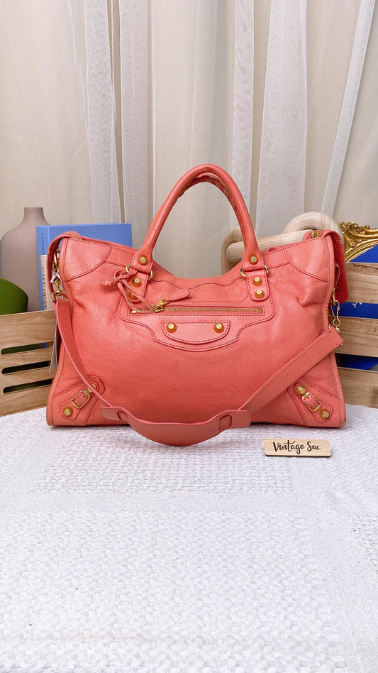 Balenciaga Salmon Pink Giant 12 Motorcycle City Bag (GHW)