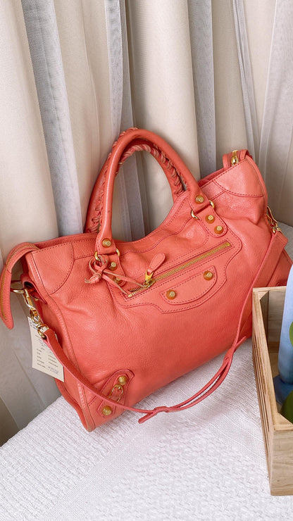 Balenciaga Salmon Pink Giant 12 Motorcycle City Bag (GHW)