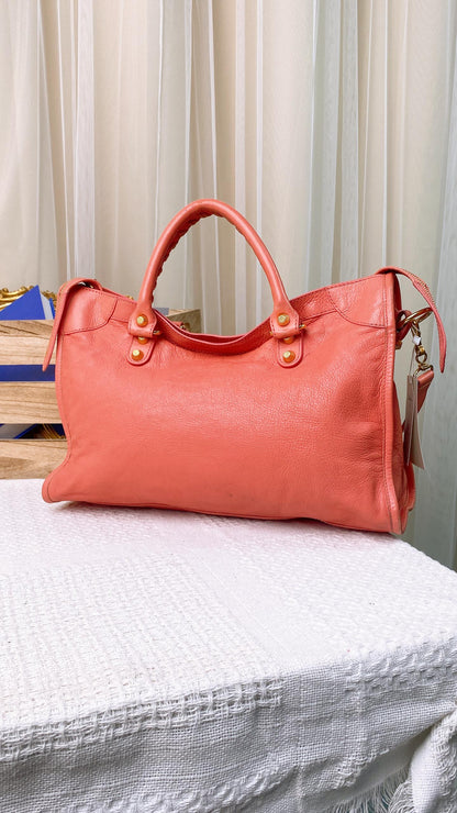 Balenciaga Salmon Pink Giant 12 Motorcycle City Bag (GHW)