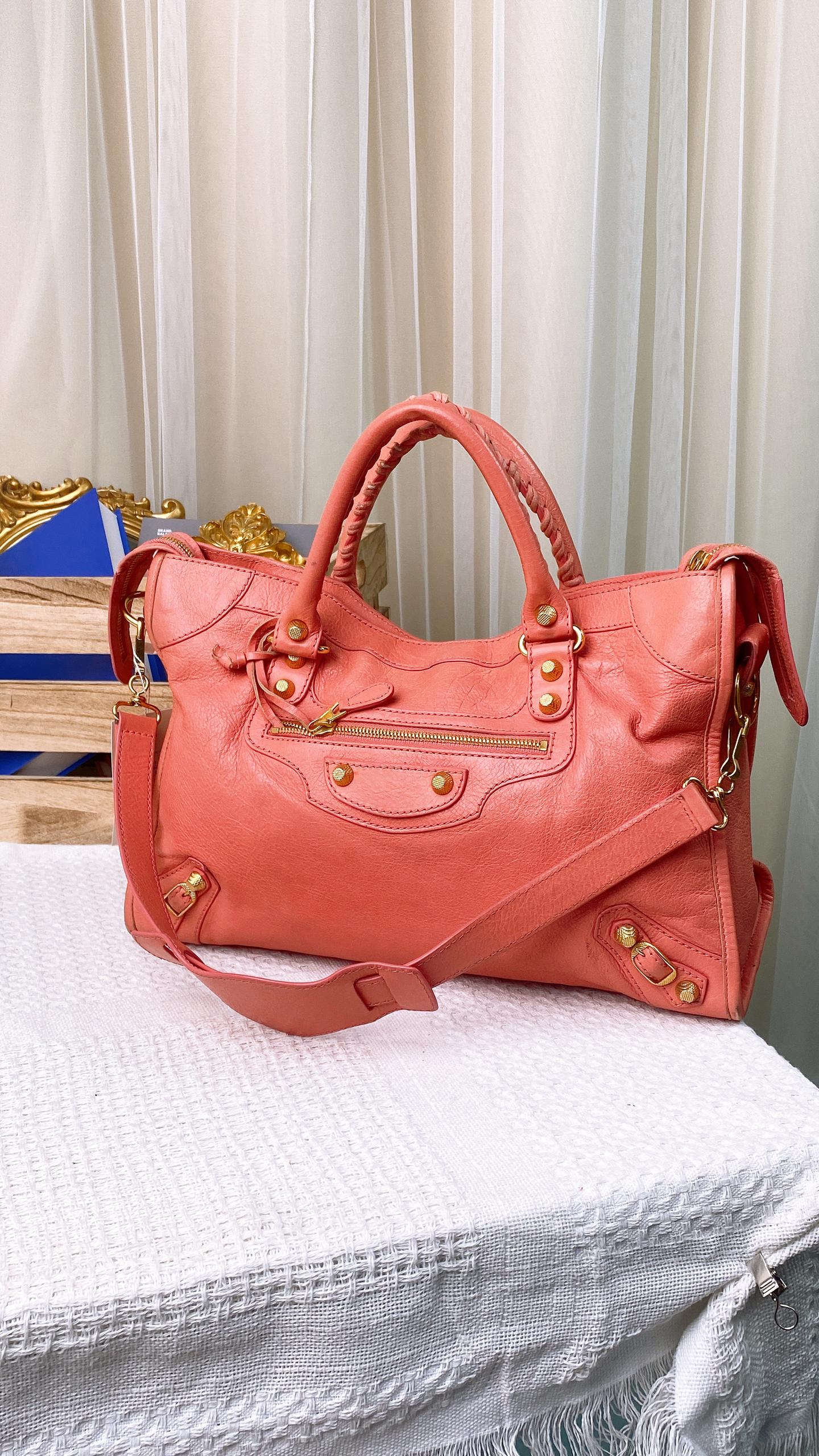 Balenciaga Salmon Pink Giant 12 Motorcycle City Bag (GHW)