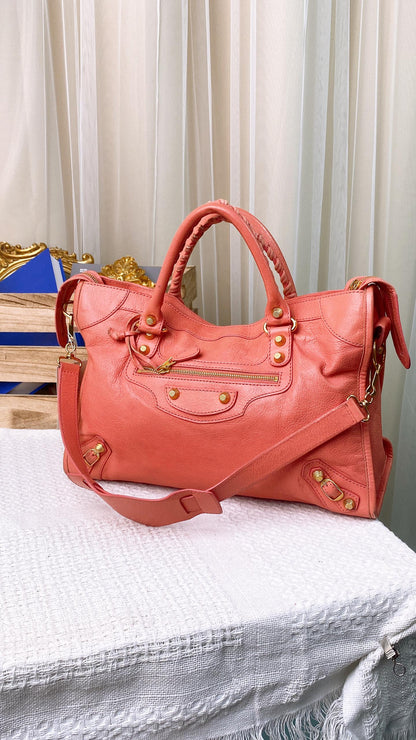 Balenciaga Salmon Pink Giant 12 Motorcycle City Bag (GHW)