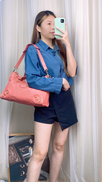 Balenciaga Salmon Pink Giant 12 Motorcycle City Bag (GHW)